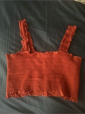 Ruffled Smocked Crop Tank Top